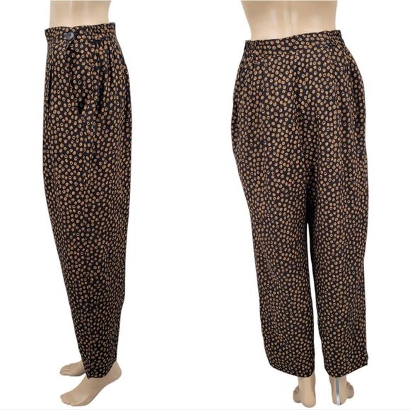 Carlo Moda Vintage Matching Set Black Gold Dot Trousers Blouse Illusion Neckline - Picture 2 of 15